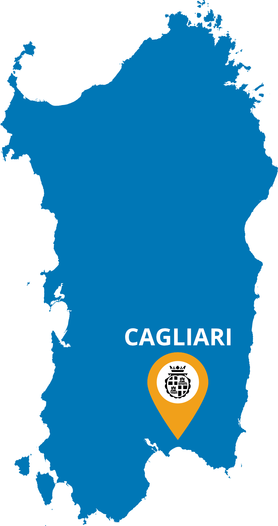 Mappa della Sardegna con evidenziata Cagliari